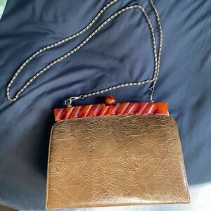 Vintage Brown Textured Clutch with Redish Accents